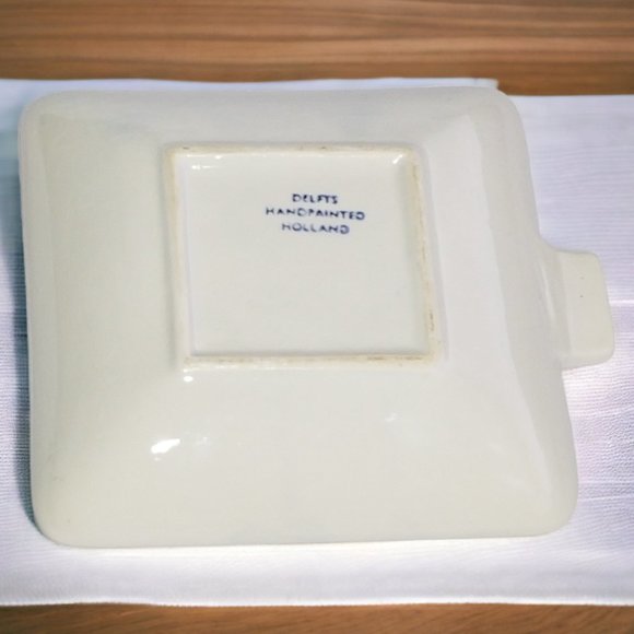 Delft Blue Square Ashtray Vintage Collectible Hand Painted Windmill Trinket Dish - Picture 3 of 5